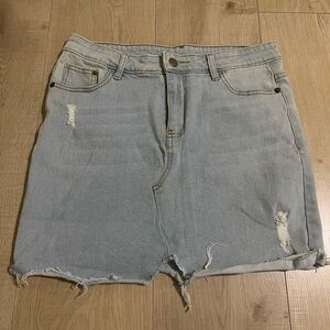 Light Blue Distressed Denim Skirt